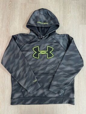 Under Armour Black Hoodie with Neon Lime Logo Trim - Youth XL